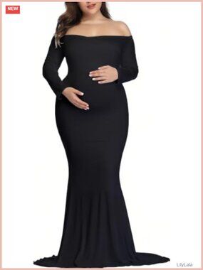 Maternity Photoshoot Dress Long Sleeve Off Shoulder Maxi Gown Mermaid